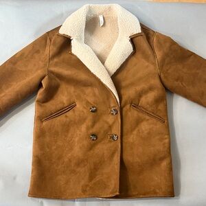 MANGO- Brown Double-Breasted Coat with Shearling Lining